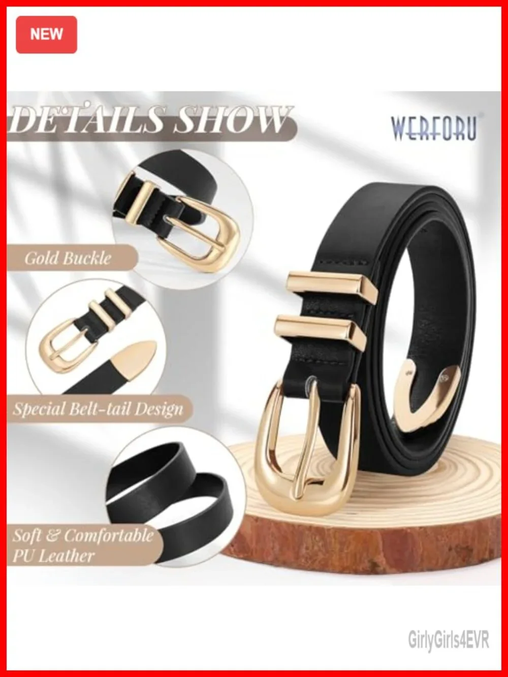 Women Faux Leather Skinny Belt with Gold Buckle Vintage Western Waist Belt